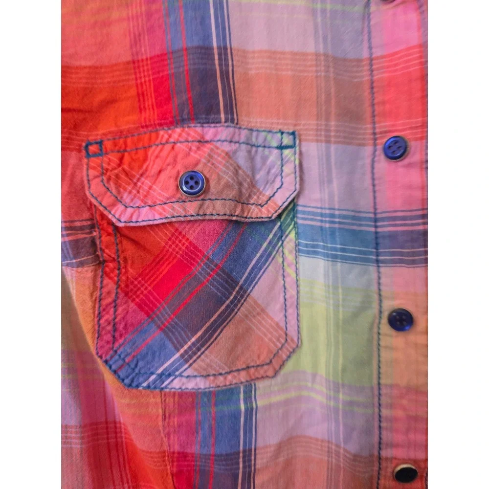 Maurices Womens Plaid Button Down Shirt Multi Color Cotton Long Sleeve Top Sz 0